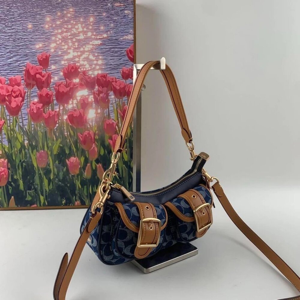 Coach Blue and Tan Designer Shoulder Bag - Picture 2 of 9